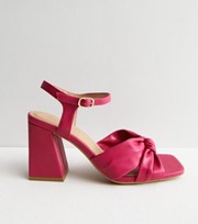 New Look Bright Pink Leather-Look 2 Part Knot Block Heel Sandals